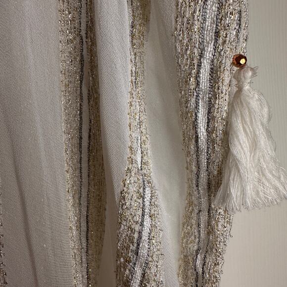 surf gypsy bohemian metallic lurex tassel tunic top s cream gold beach cover up - Picture 3 of 8